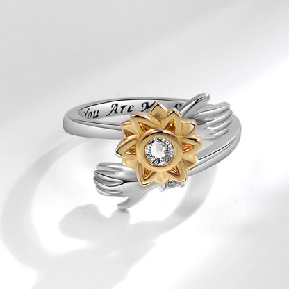 Sterling Silver Sunflower Adjustable Personalized Rotating Ring